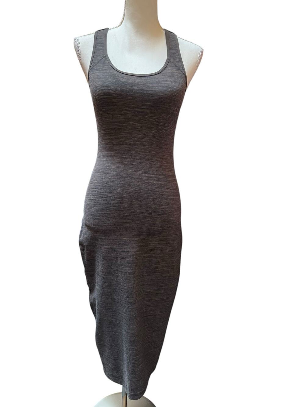 Lululemon Globetrotter Midi Dress 4 Grey Striped Cutout Athletic Bodycon Mesh